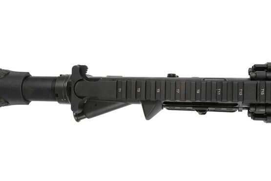 The Daniel Defense 5.56 MK18 short barrel rifle has a t-marked flat top upper receiver